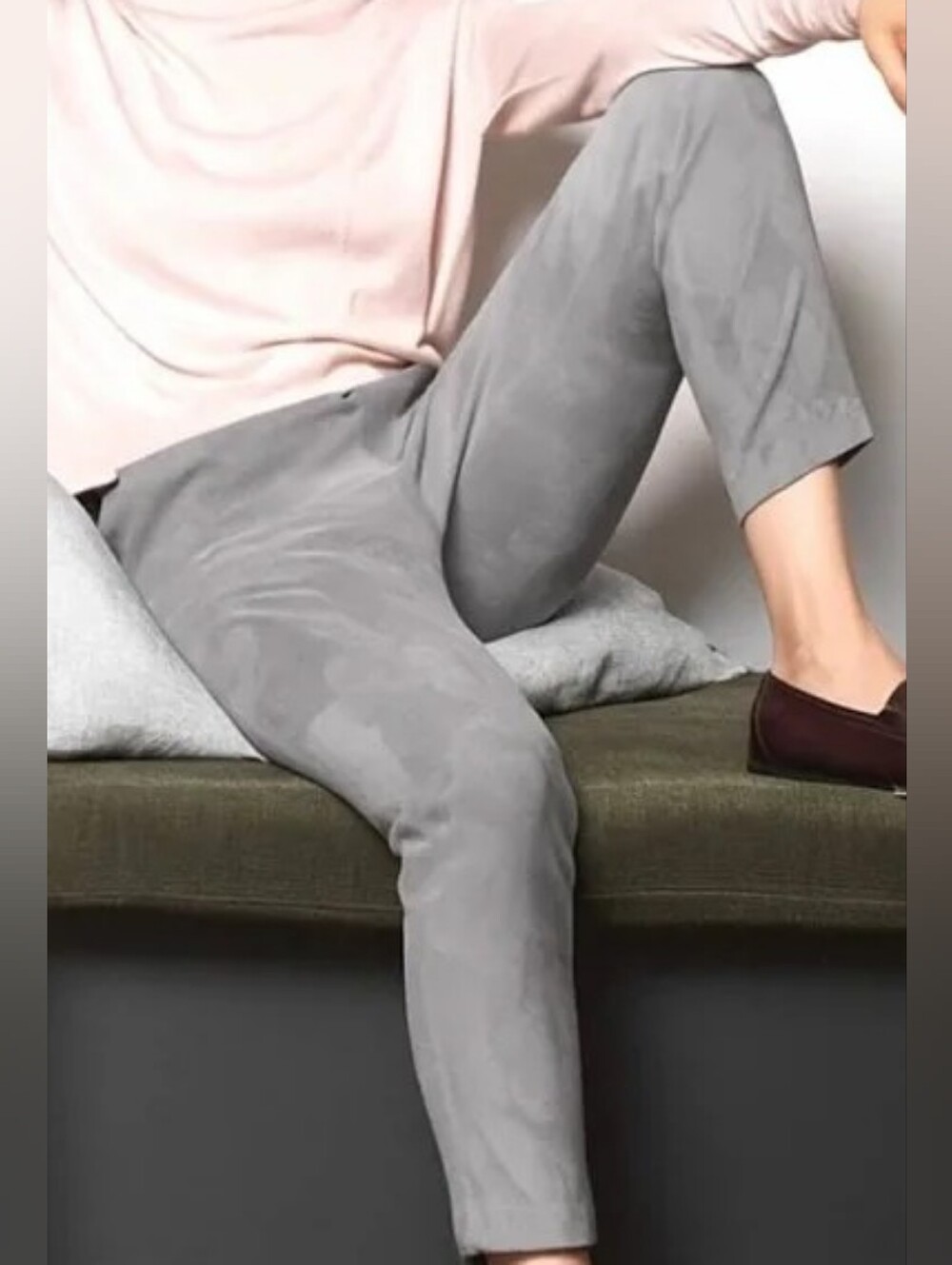 Zinga Genuine Lamb Leather Luxury Grey Suede Noah Boyfriend Pants EU 38